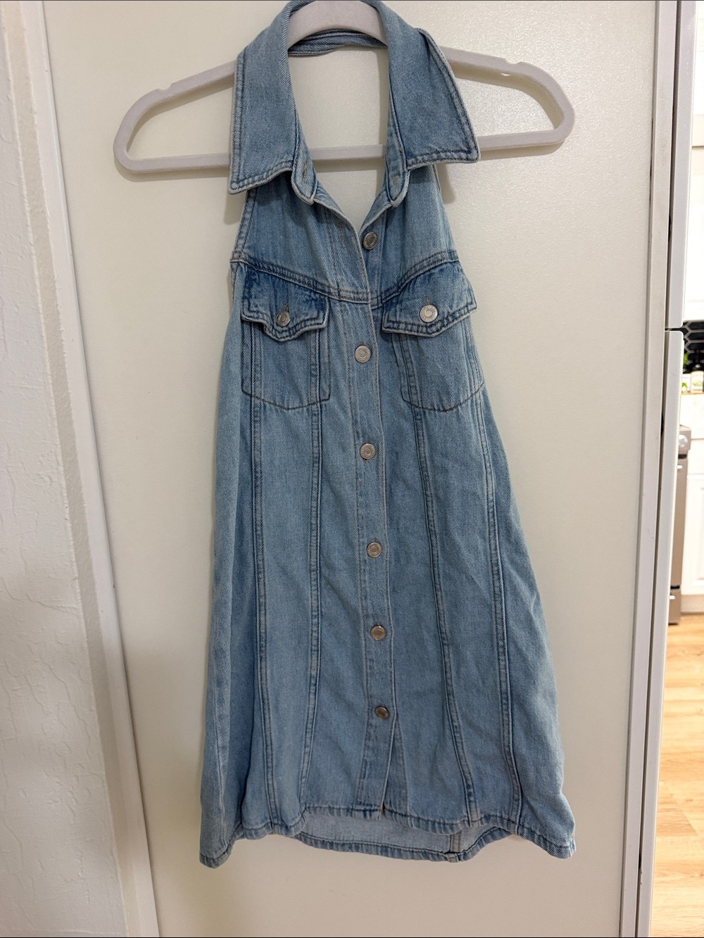 Zara Light Blue Denim Halter Backless Dress | S
